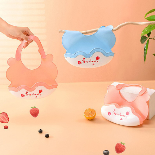 Cute style soft rubber baby bib eating bag children's bib cartoon three-dimensional no-wash waterproof and leak-proof eating bag