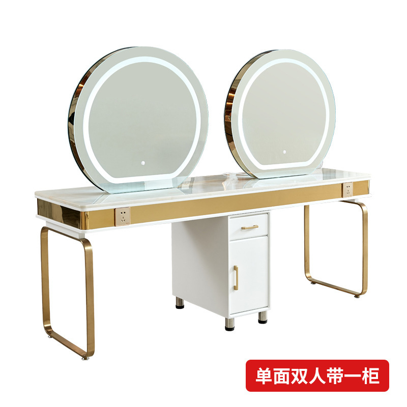 Barbería en línea tabla de espejo salón de peluquería especial con gabinete cortador de cabello tabla de teñido de permeación unilateral doble cara espejo de peluquería de mármol