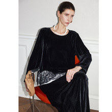 真丝丝绒上衣女2025新款拼蕾丝荷叶边时尚长袖气质小衫桑蚕丝上衣