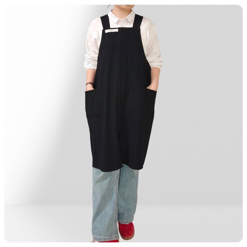 Apron Custom Logo Printing Men's and Women's Kitchen Breathable Manicure Literary Cotton and Linen Japanese Korean Style Work Clothes Apron Custom Logo Printing Men's and Women's Kitchen Breathable Manicure Literary Cotton and Linen Japanese Korean Style Work Clothes