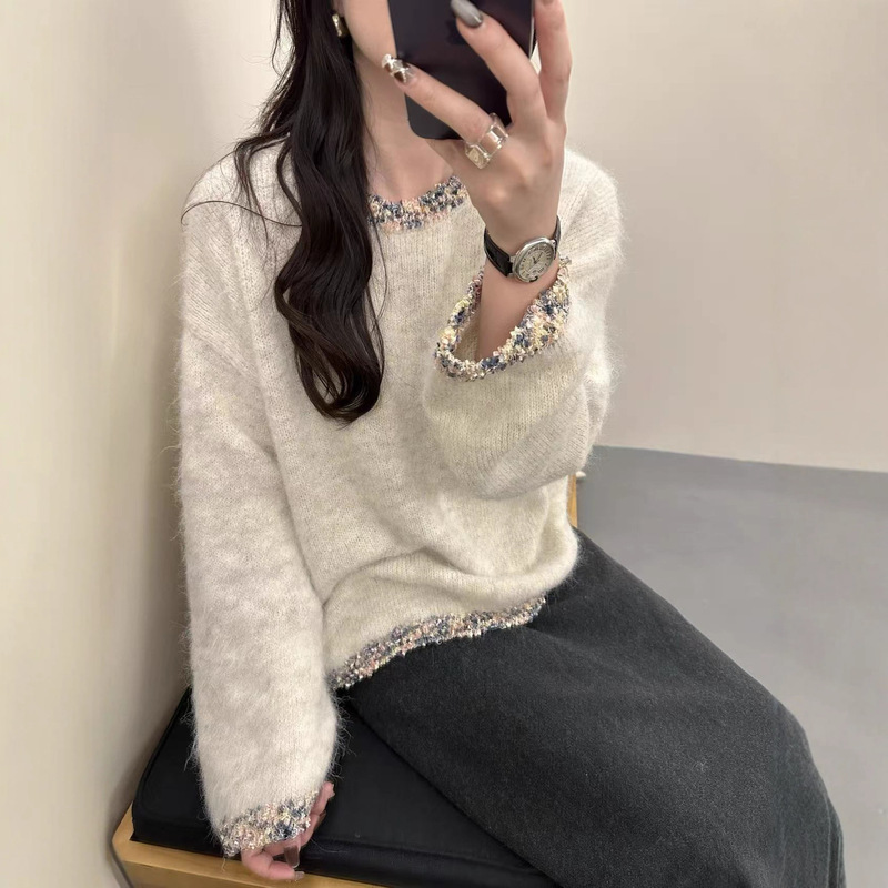 2025年秋季韩系高级感宽松显瘦套头毛衣女软糯慵懒风针织衫上衣潮|undefined