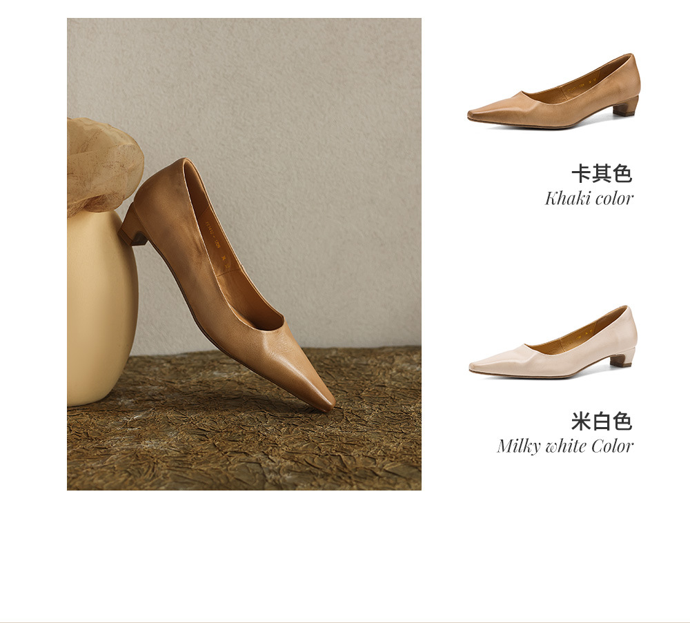 Giày cao gót nữ mũi tròn bít da bò gót 3 cm phong cách Hàn Quốc — đen chi tiết 6