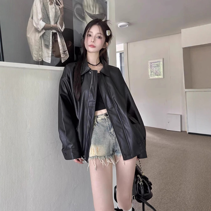 美拉德皮衣外套女2025秋季新款爆款女棕色美式港式复古高级感机车|undefined