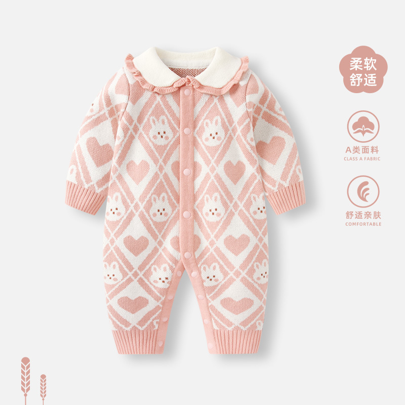 婴儿连体衣秋装衣服2025新款女宝宝满月百天针织哈衣秋冬外出爬服|undefined