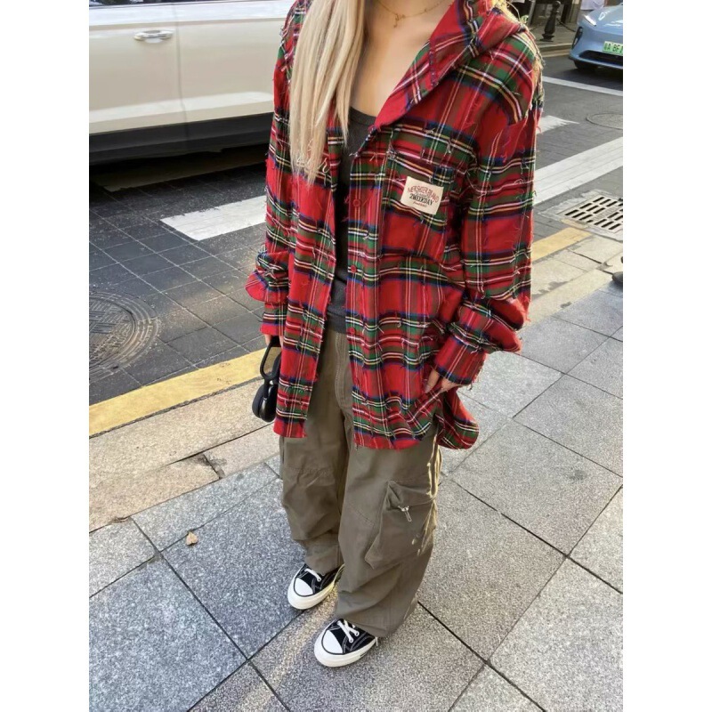 Spring and Autumn New Style Chanel Style Shirt Men's Long Sleeve Crock Plaid Shirt Jacket Coat
