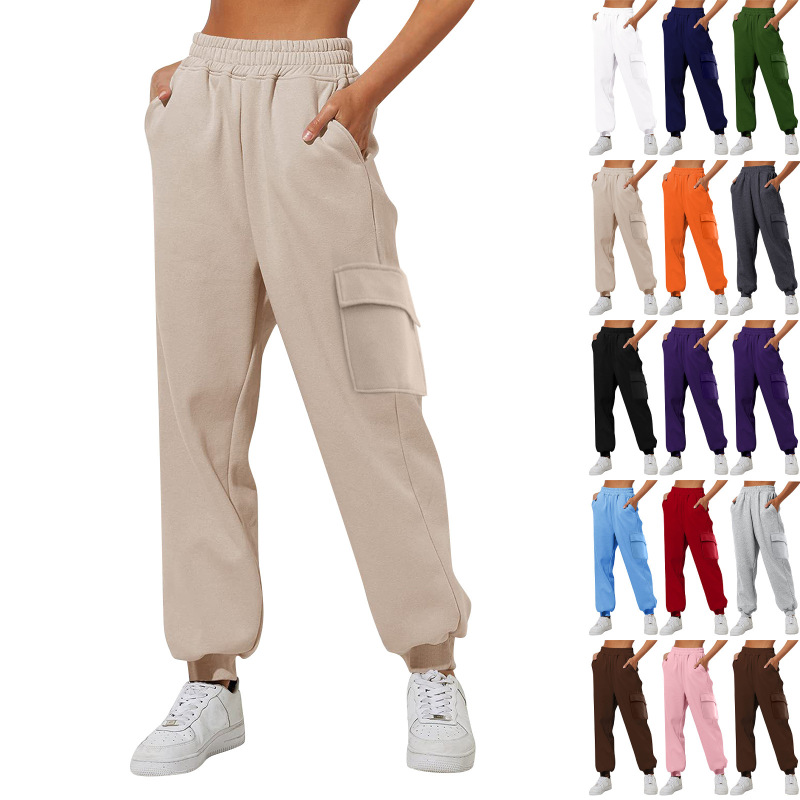 European and American women's cross-border casual leggings Amazon women's pants sports overalls loose solid color casual pants wholesale