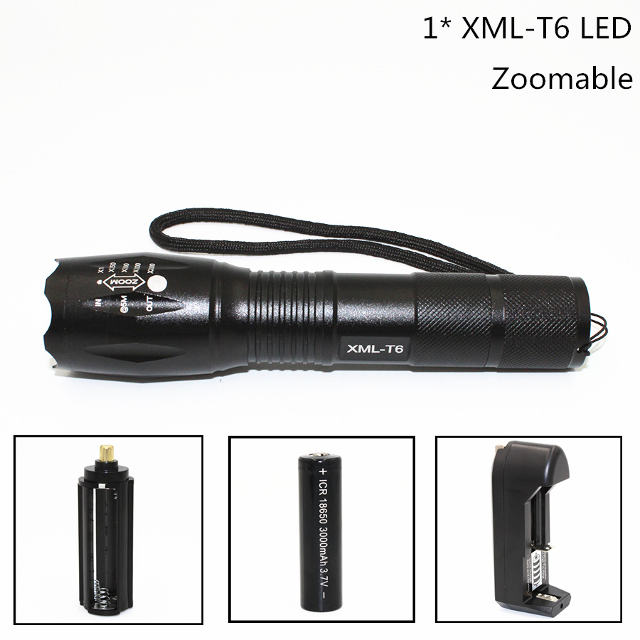 Xpe Red Light Green Light Led Telescopic Zoom Five-Speed Dimming Aluminum Alloy Strong Light 18650 Rechargeable Flashlight