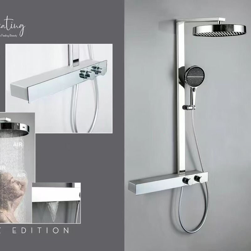 Modern and Stylish Jingyu Design Oversized Storage Dual-Control Three-Function Hot and Cold All-Copper Main Body Large Showerhead Set