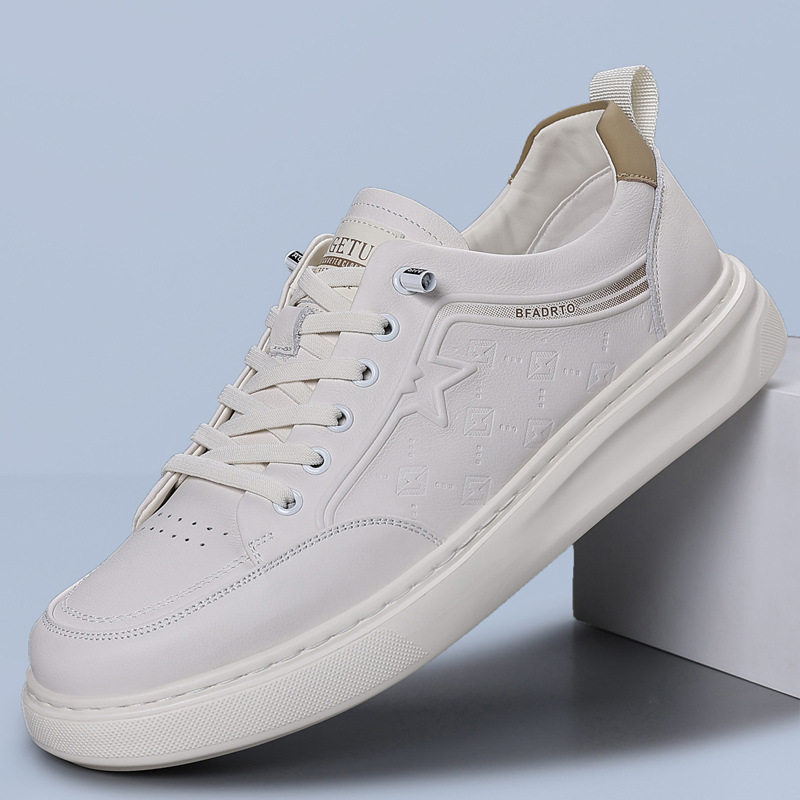 Giày lười nam da bò lớp đầu, sneaker casual da thật dễ phối đồ, gót thấp 1–3 cm — Màu trắng, màu đen