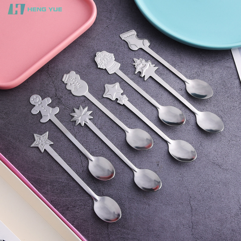 410 Stainless Steel Christmas Pattern Cartoon Coffee Spoon Christmas Spoon Cross-border E-Commerce Christmas Gift Coffee Spoon