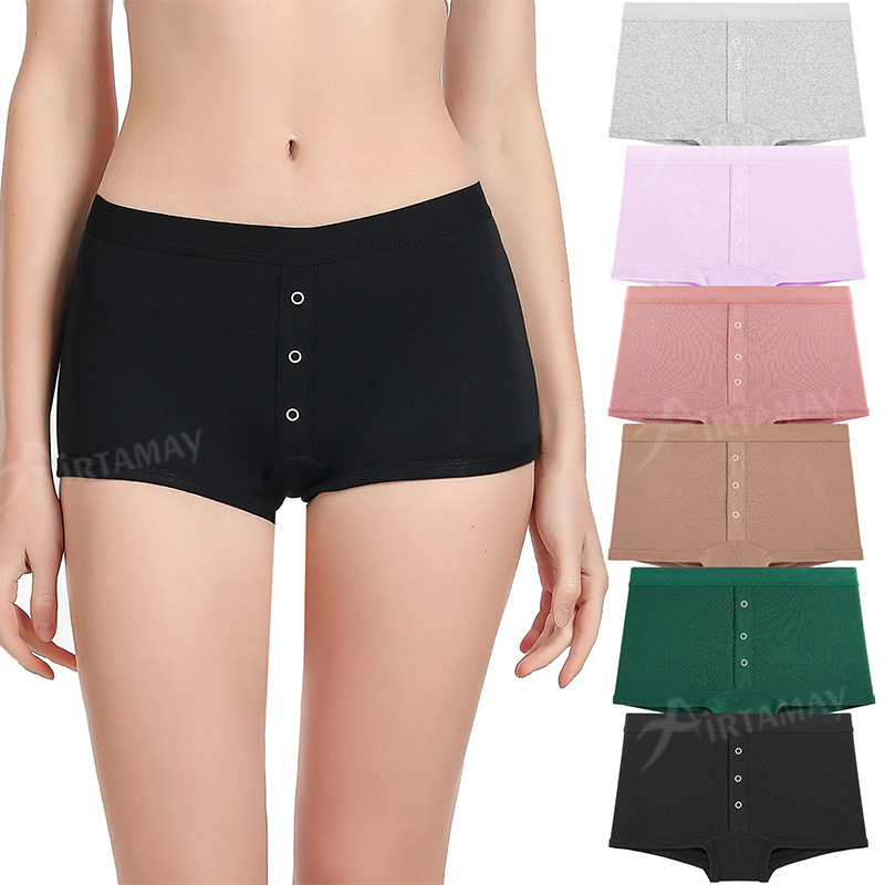 Cross-Border Amazon Foreign Trade Women's Boxer Briefs Solid Color Cotton Boxer Briefs Comfortable Breathable Crotch Pure Cotton Underwear