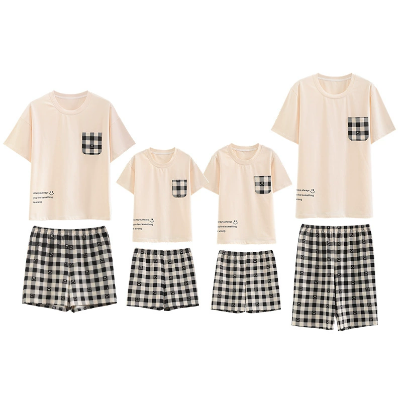 Pijama, shorts, summer thin trousers, cartoon children's set for leisure, family style, with short sleeve