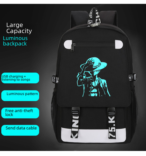 Cartoon Anime Glow-in-the-Dark New Large Capacity Music Boy Monster Eye Claw Shoes Dual Shoulder Bag for Boys and Girls, Middle School Students