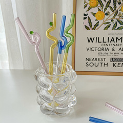 Double Children's Ins Colorful Glass Twist Straw Heat Resistant Coffee Stirrer Curved Cute Non-Disposable Glass Tube 