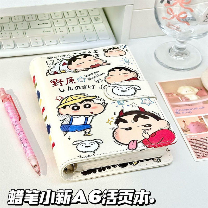 かわいいクレヨンしんちゃんソフトレザールーズリーフノート学生漫画高価値磁気バックルノートブック|undefined