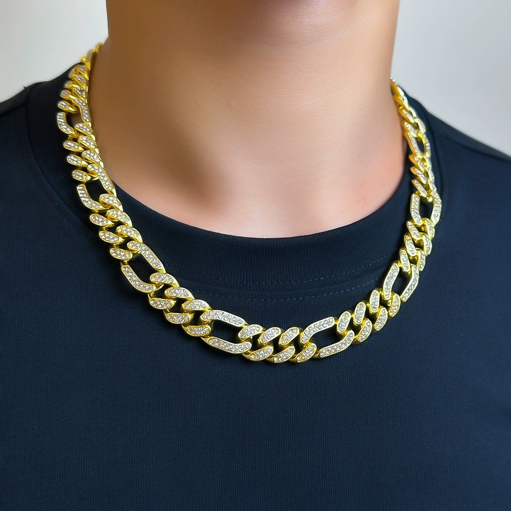 Brand necklace hip-hop style, metal accessory, diamond encrusted, European style, wholesale