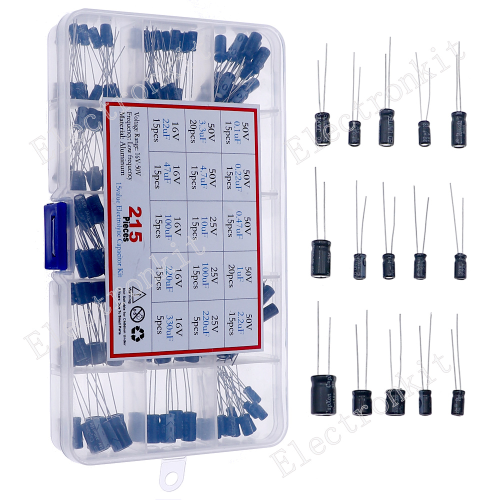 15种规格215只 16v/25V/50v（0.1uF - 330uf）混合电解电容器包