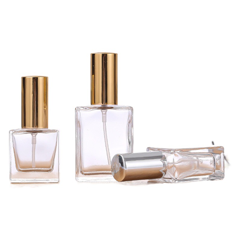 Botella de perfume cuadrada botella de spray de vidrio portátil cosmético sub-embalaje botella de vidrio transparente niebla fina botella vacía