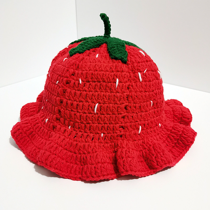 Maglia lavorata all'uncinetto fatta a mano transfrontaliera per donna, autunno e inverno, dolce e carino pescatore di fragole con bordo arricciato_voghion.com