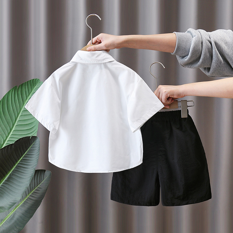 7159 Ropa para niños de verano Camisa blanca de manga corta Traje para niños Estilo universitario Pantalones de traje para niños pequeños y medianos Traje de camisa de verano