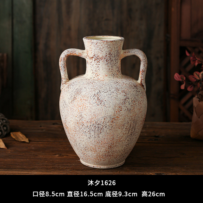 セラミック花瓶、レトロなわびさびスタイルのB&B装飾、中世の粗い陶器アートフラワーアレンジメント、家庭用家具、陶器のポット