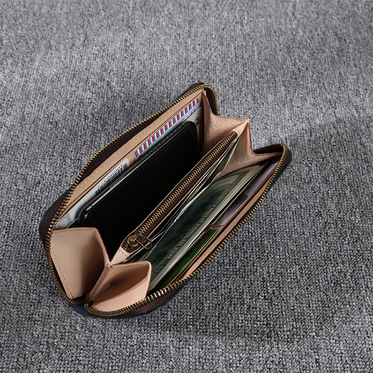 2025 nuevo estilo cuero cuero de vaca para hombres y mujeres carteras de cera de niebla cuero curtido vegetal suministro transfronterizo largo