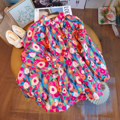 Girls' Dress Autumn  New Style Trendy Princess Dress Cartoon Shirt Dress Fashion Children's Shirt Dress