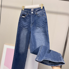 9927女装 秋冬季基础款蓝色复古莱赛尔棉中高腰直筒弹力牛仔裤