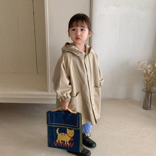 Children's Outwear Mid-Length Boys' Autumn Clothing Girls' Hooded Windbreaker 2024 New Spring and Autum Style Baby Tops