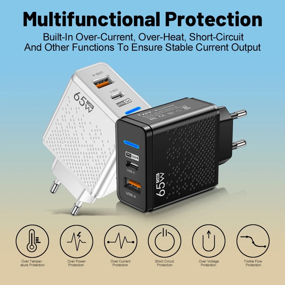 USB + PD cargador de doble puerto con lámpara LED, cabeza de carga rápida, carga de viaje, cabeza de carga de viaje, estándar de EE.UU., estándar de Europa, estándar de Reino Unido