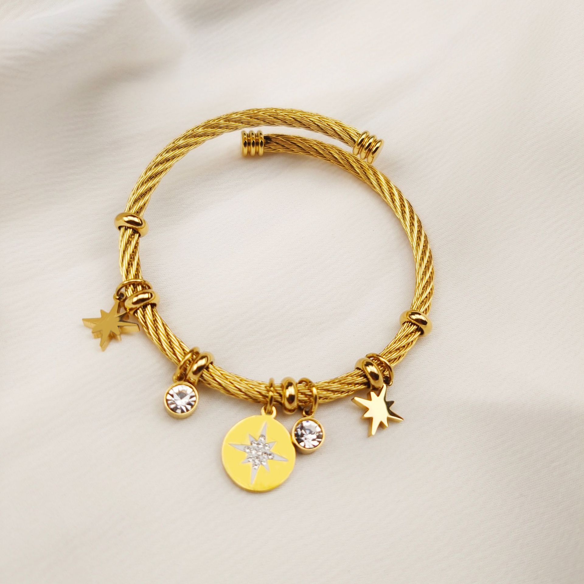 Fashion Star Eye Titanium Steel Plating Zircon Bangle 1 Piece