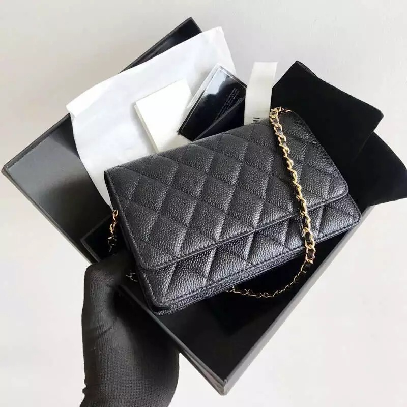 Woc Small Square Bag for Women, Designer Genuine Leather Chain Quilted Bag, Mobile Phone Crossbody Bag, Fortune Bag, Commuter Chain Crossbody Bag