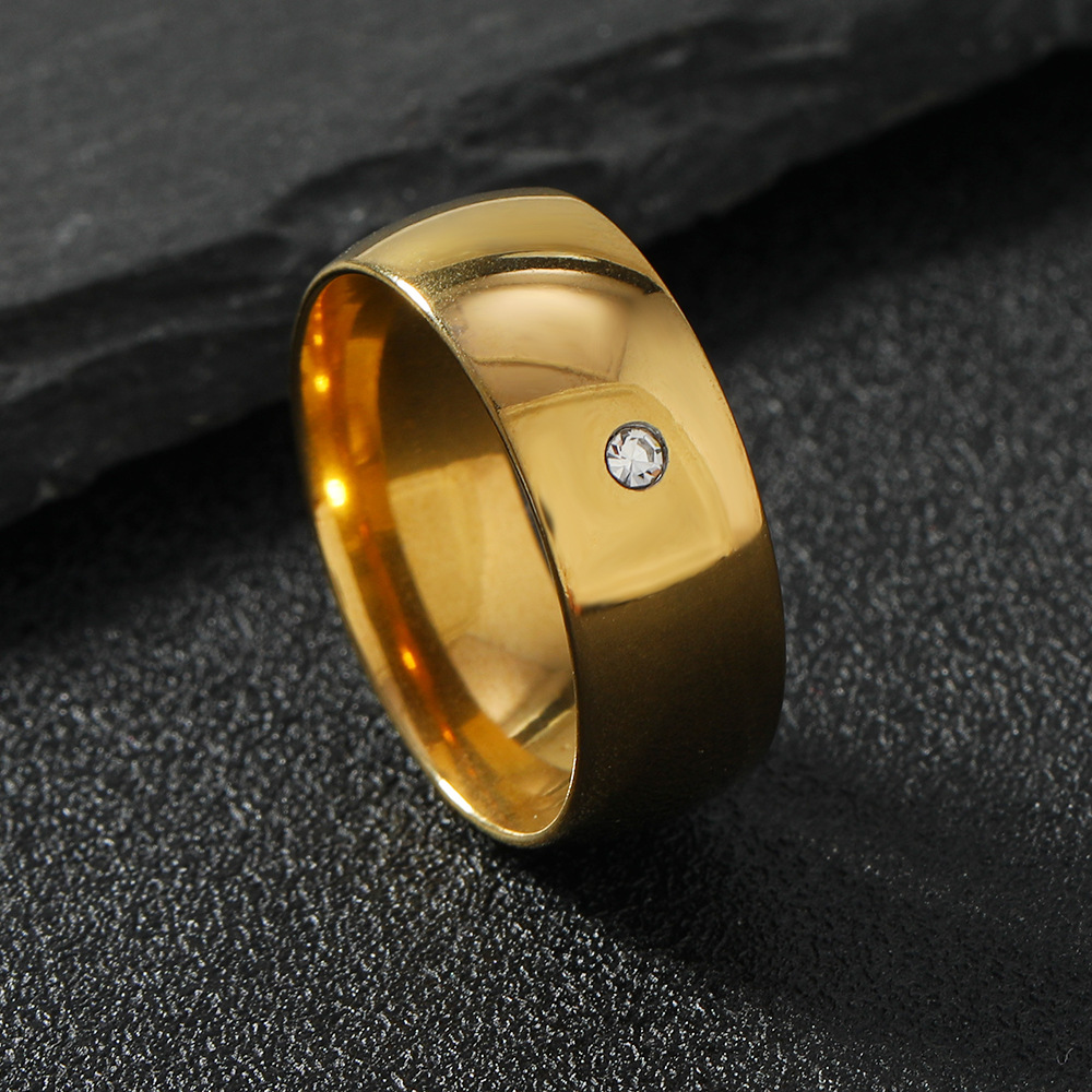 Anillo de acero de titanio de moda europea y americana no se desvanece 8mm bolas internas y externas con un anillo de diamante joyas de acero inoxidable