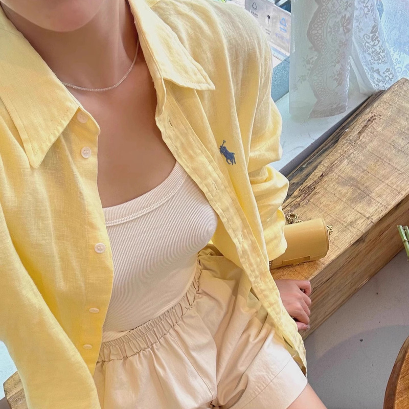 Raffaello Pony Logo Embroidered Linen Shirt for Women 2026 Spring/Summer New Loose Casual Long-Sleeve Sun Protection Shirt Versatile