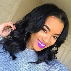 亞馬遜新品歐美假髮女黑色中長捲髮wigs非洲中分大波浪高溫絲頭套