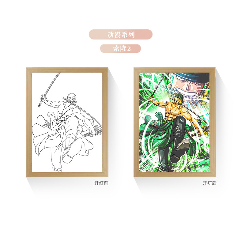 Tres colores TikTok popular pintura ligera de dibujos animados dormitorio noche pintura luminosa marco de fotos de madera maciza creativo bricolaje fabricante