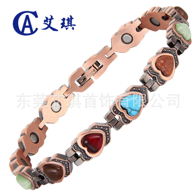 Factory Direct Wholesale Red Copper Bracelet, Artistic Retro Women's Magnetic Bracelet, Heart-Shaped Cat's Eye Stone Magnet Bracelet Factory Direct Wholesale Red Copper Bracelet, Artistic Retro Women's Magnetic Bracelet, Heart-Shaped Cat's Eye Stone Magnet Bracelet