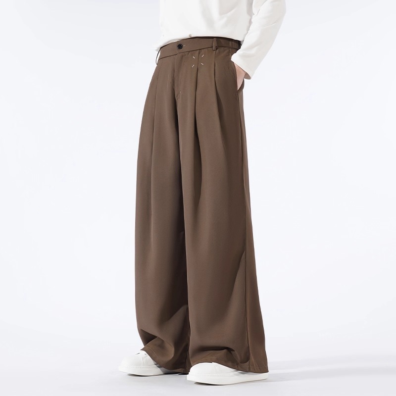 2025 Spring and Summer Men's Casual Trousers Hong Kong Style Loose Wide-Leg Floor-Length Trousers Trendy Brand Draped Scimitar Trousers Thin for Men and Women