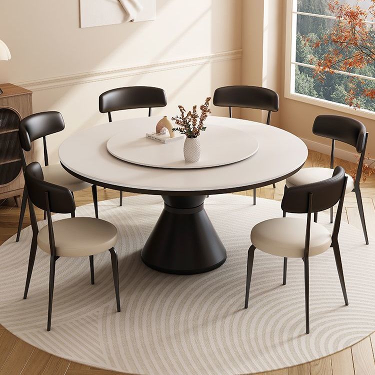 French-Style Slate Dining Table and Chair Set, Modern Minimalist Italian-Style Round Table with Rotating Tray, Suitable for Small Households