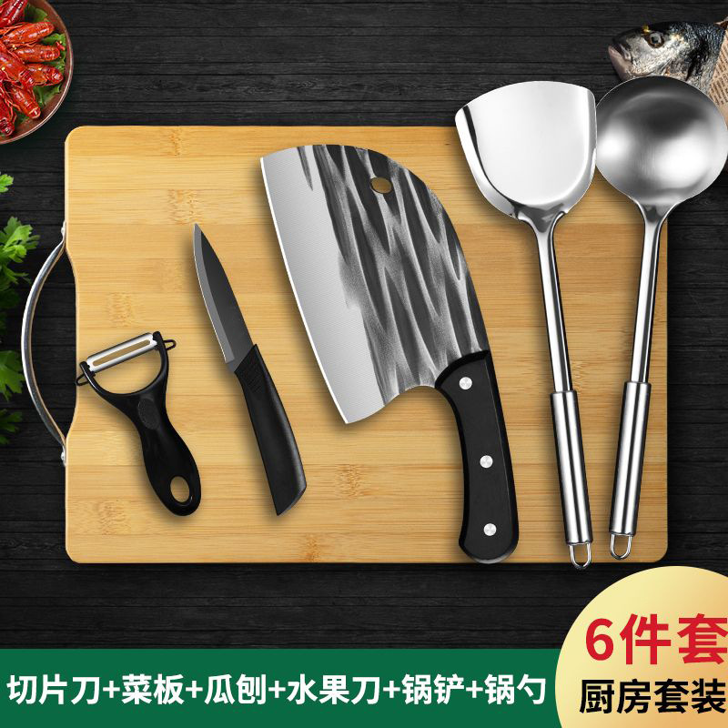 Set de cuchillos de cocina con tabla 2 en 1, cuchillo forjado, ideal para hogar o dormitorio
