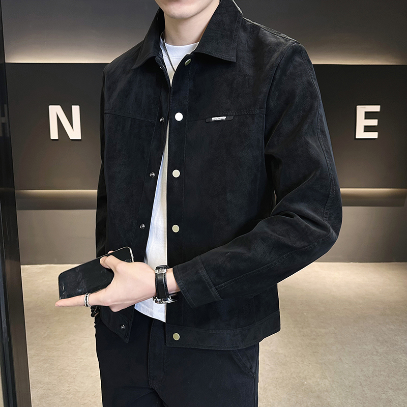 春秋季夹克男2025新款痞帅潮牌高级感翻领麂皮春装上衣服男装外套|undefined