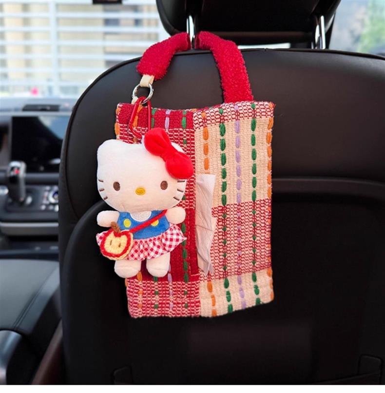 2025 New Hellokitty Car Tissue Hanging Bag Car Paper Drawer Hanging High-End Car Interior Cute Female