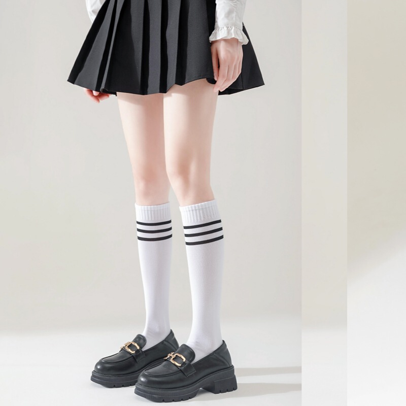 White sports socks calf socks student jk cotton three bars women's mid-calf knee-length watch performance festival High-calf Japanese style White sports socks calf socks student jk cotton three bars women's mid-calf knee-length watch performance festival High-calf Japanese style