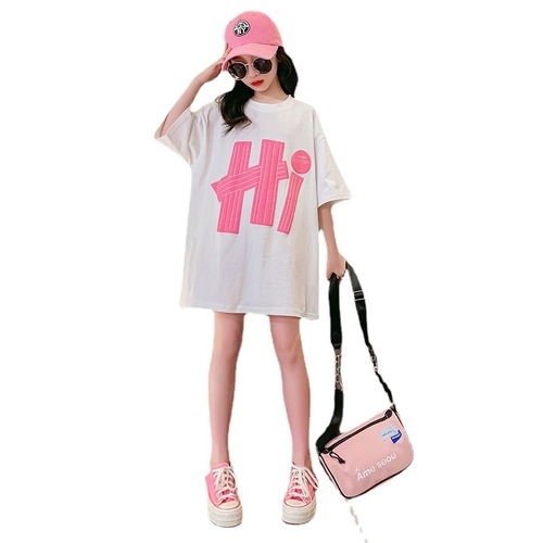 2024 spring and summer new fashion short-sleeved t-shirts for big children Korean version loose and versatile ins super hot tops for women