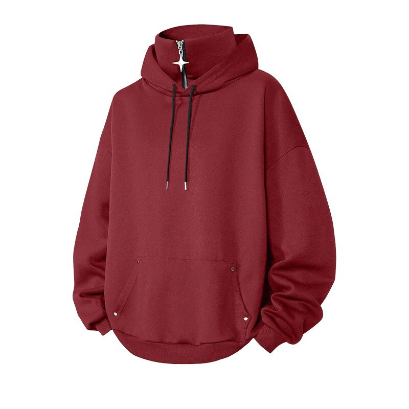 WASSUPNEST European and American cross-border standard size burgundy hooded sweatshirt, new spring style, trendy loose-fitting versatile top for men WASSUPNEST European and American cross-border standard size burgundy hooded sweatshirt, new spring style, trendy loose-fitting versatile top for men
