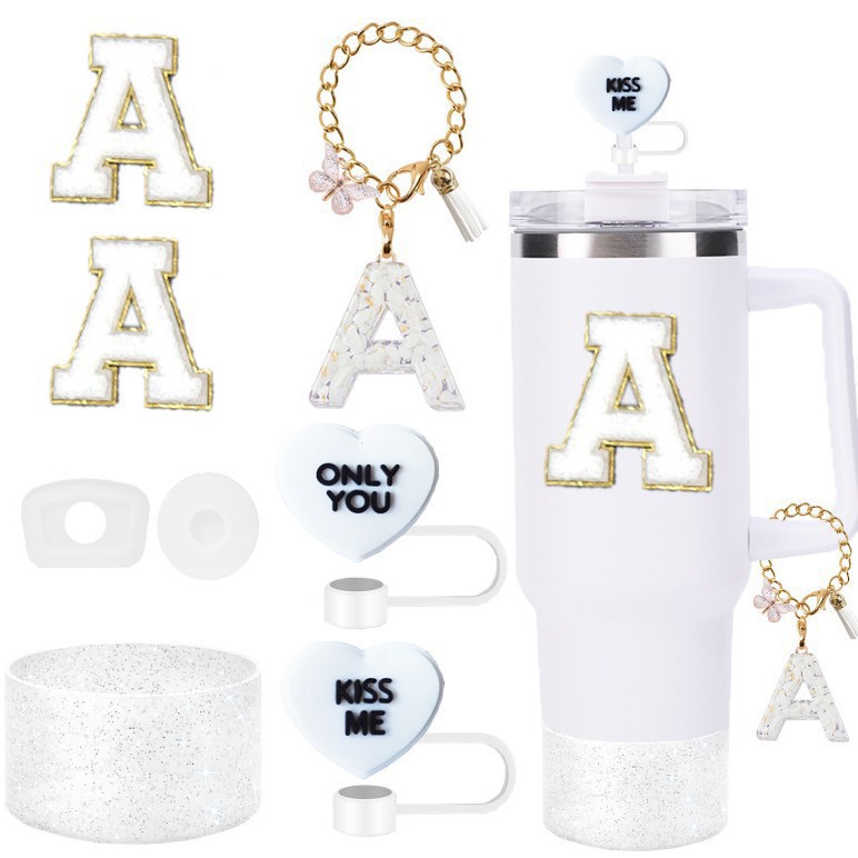 7pcs taza Stanley cuerda de mano colgante de silicona flor tapa de pajita bola de felpa colgante de copa cadena de taza de color