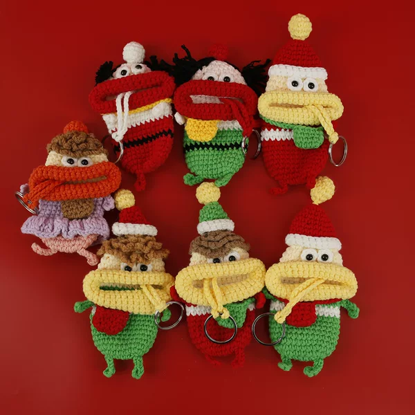 Holiday elements hand-woven sausage mouth key case girl cute wool crocheted car key case finished product