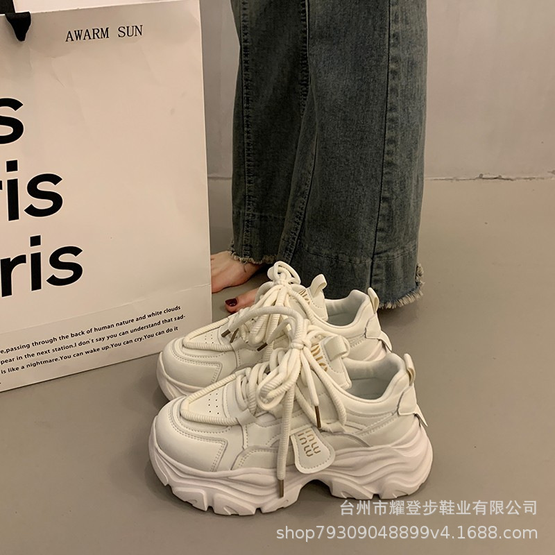 Demi-season fashionable white sneakers platform for leisure