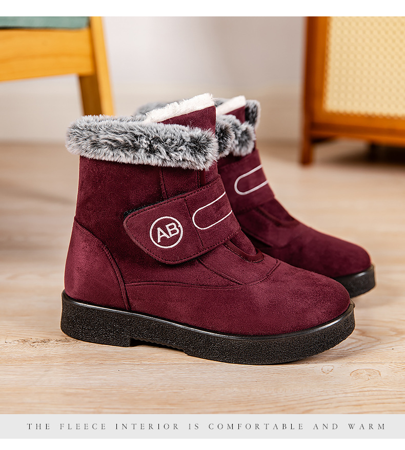 Snow boots slip-on Velcro casual short boots Warm cotton shoes large size and thick_voghion.com