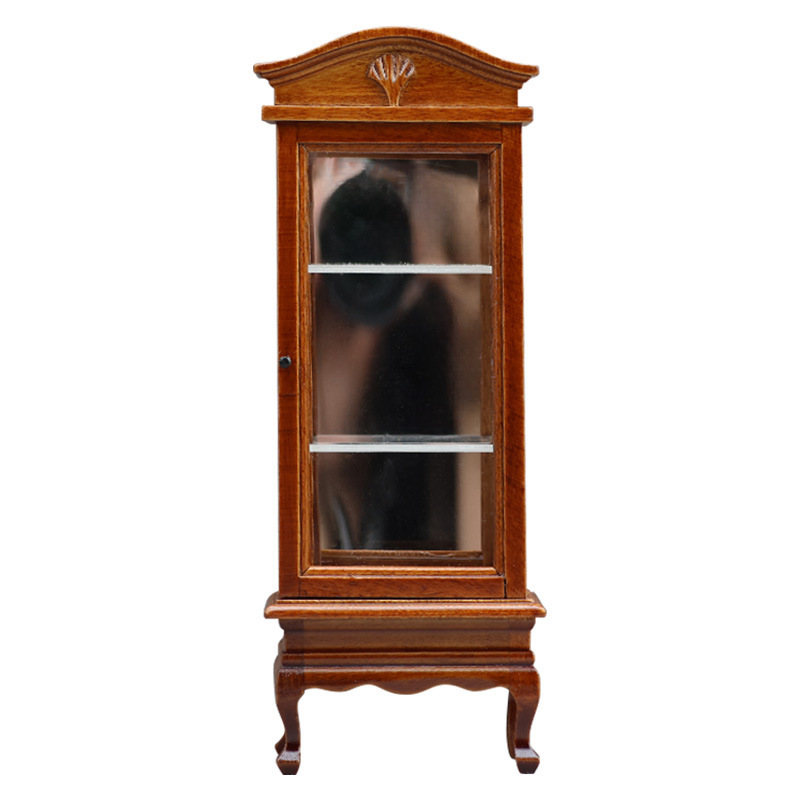 1:12娃娃屋DOLLHOUSE迷你家具微缩食玩木质栗色弧顶展示收纳柜子|undefined